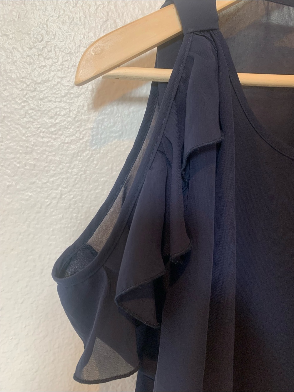 Tangerine Navy Cold-Shoulder Ruffle Top - Picture 7 of 9
